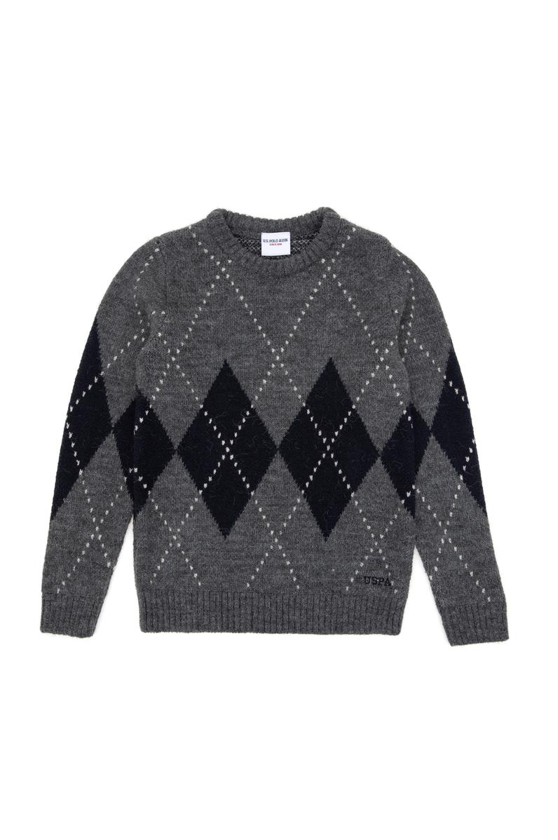 Erkek Çocuk Açık Gri Melanj Bisiklet Yaka Kazak