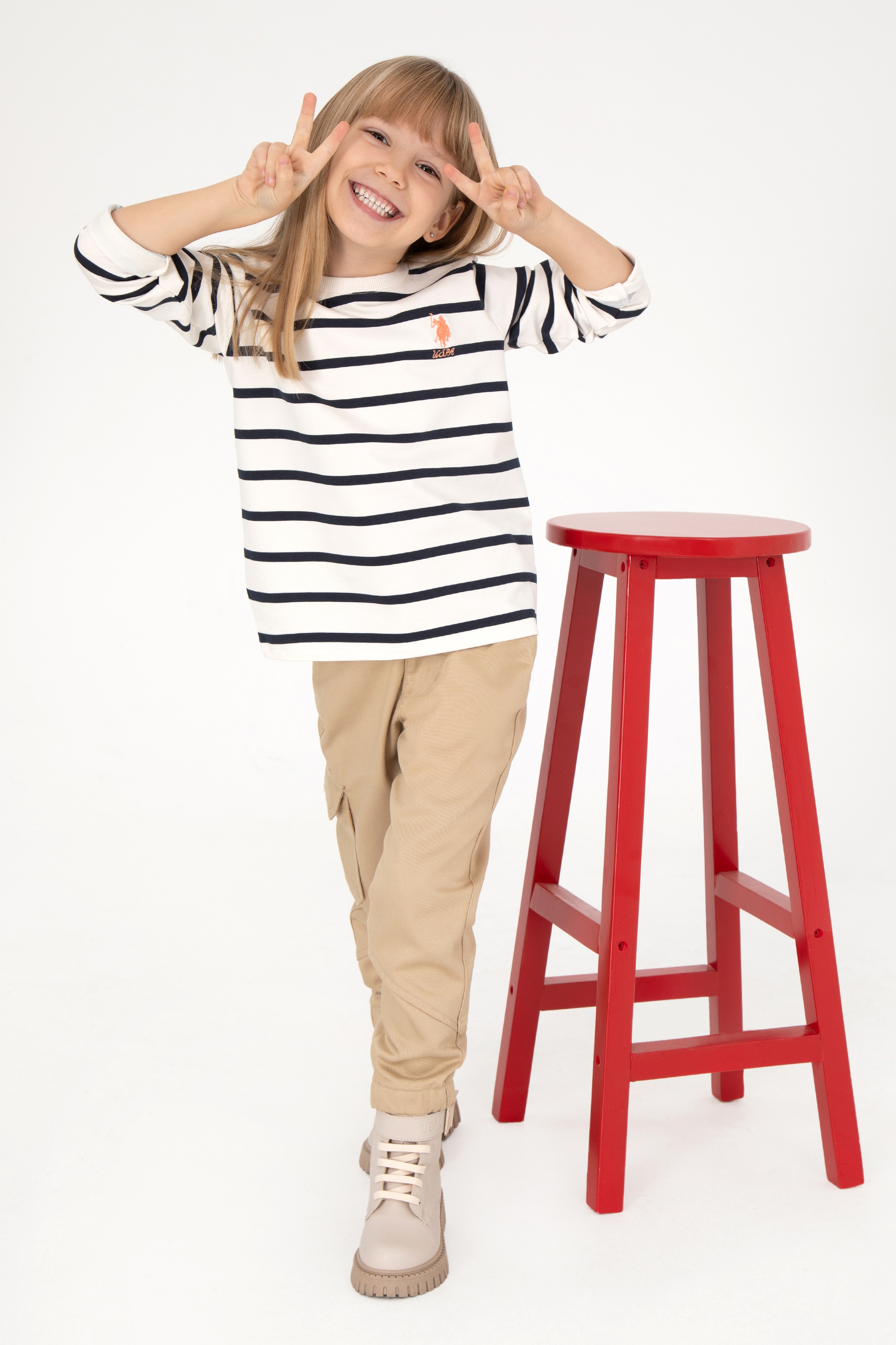 Kız Çocuk Krem Bisiklet Yaka Sweatshirt - Image 2