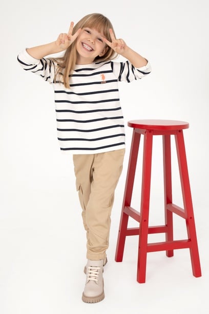 Kız Çocuk Krem Bisiklet Yaka Sweatshirt