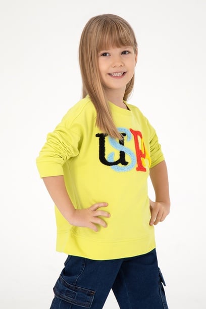 Kız Çocuk Fıstık Yeşili Bisiklet Yaka Sweatshirt