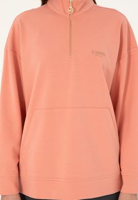 Kadın Somon Dik Yaka Fermuarlı Sweatshirt - 50297316022