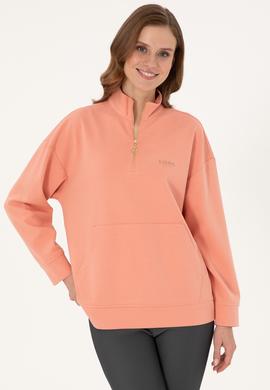 Kadın Somon Dik Yaka Fermuarlı Sweatshirt - 50297316022