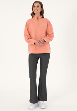 Kadın Somon Dik Yaka Fermuarlı Sweatshirt - 50297316022