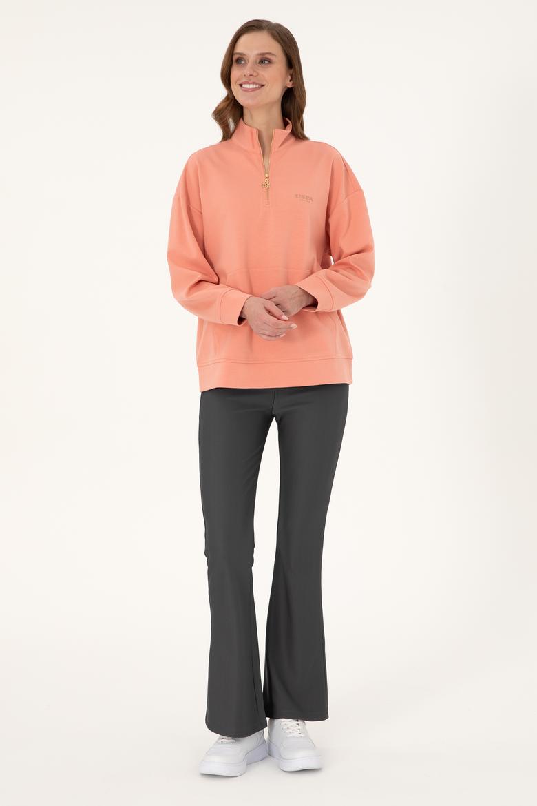 Kadın Somon Dik Yaka Fermuarlı Sweatshirt - 50297316022