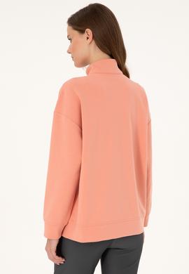 Kadın Somon Dik Yaka Fermuarlı Sweatshirt - 50297316022