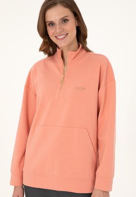 Kadın Somon Dik Yaka Fermuarlı Sweatshirt - 50297316022