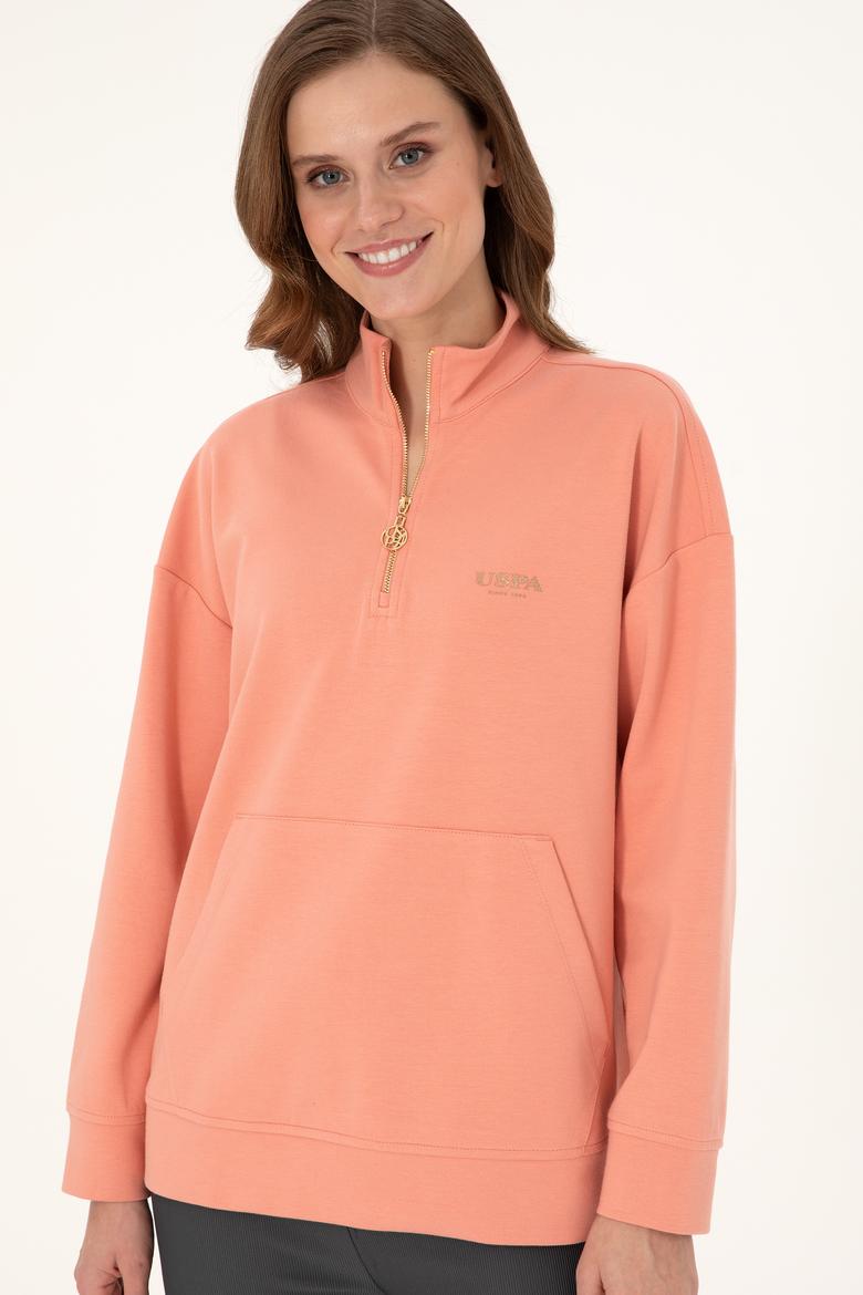 Kadın Somon Dik Yaka Fermuarlı Sweatshirt - 50297316022