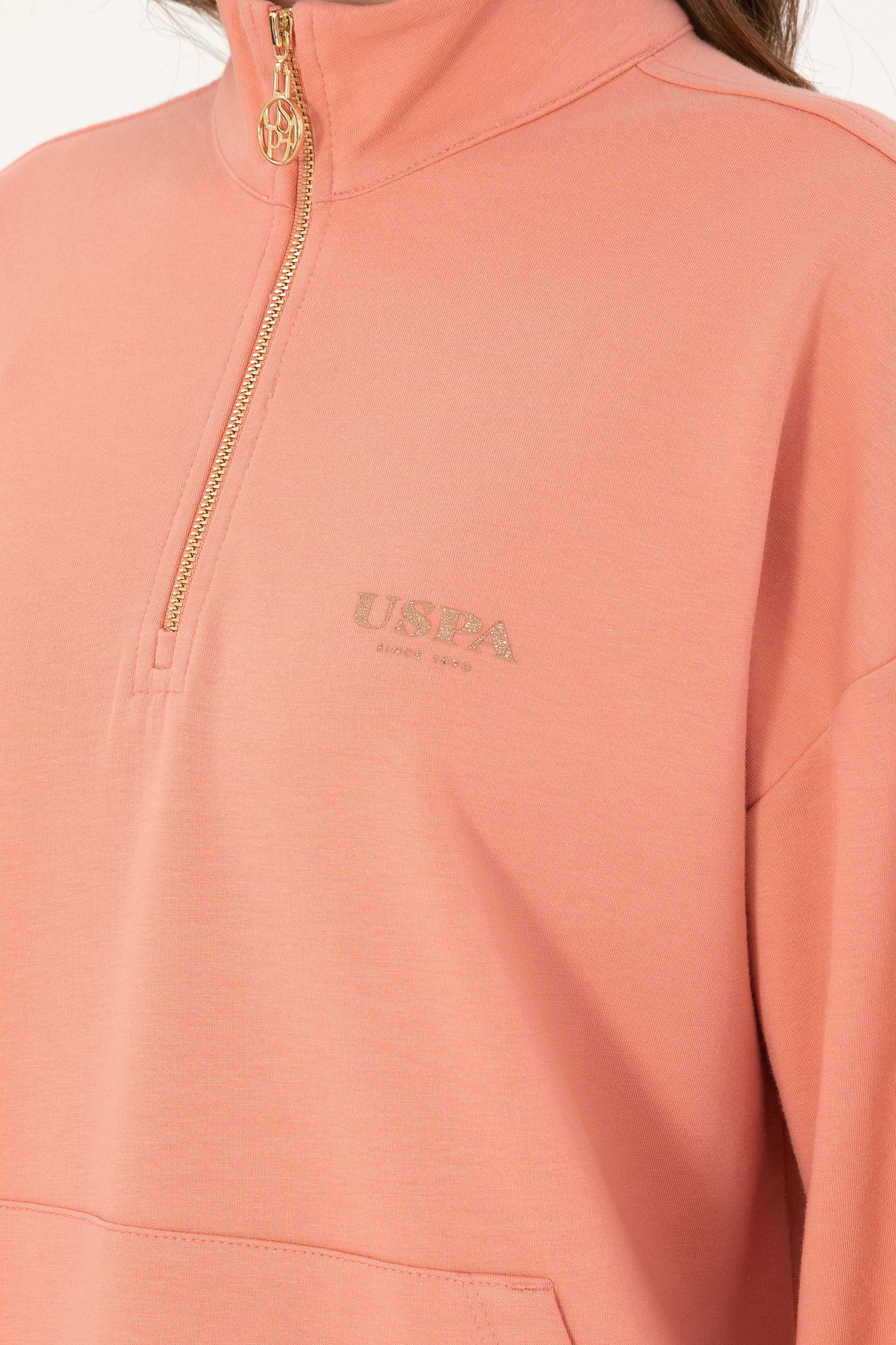 Kadın Somon Dik Yaka Fermuarlı Sweatshirt - Image 7