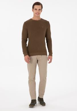 Erkek Slim Fit Bisiklet Yaka Haki Basic Kazak - 50298282048