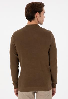 Erkek Slim Fit Bisiklet Yaka Haki Basic Kazak - 50298282048