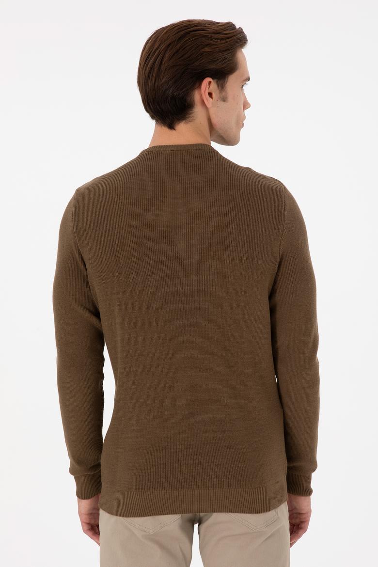 Erkek Slim Fit Bisiklet Yaka Haki Basic Kazak - 50298282048