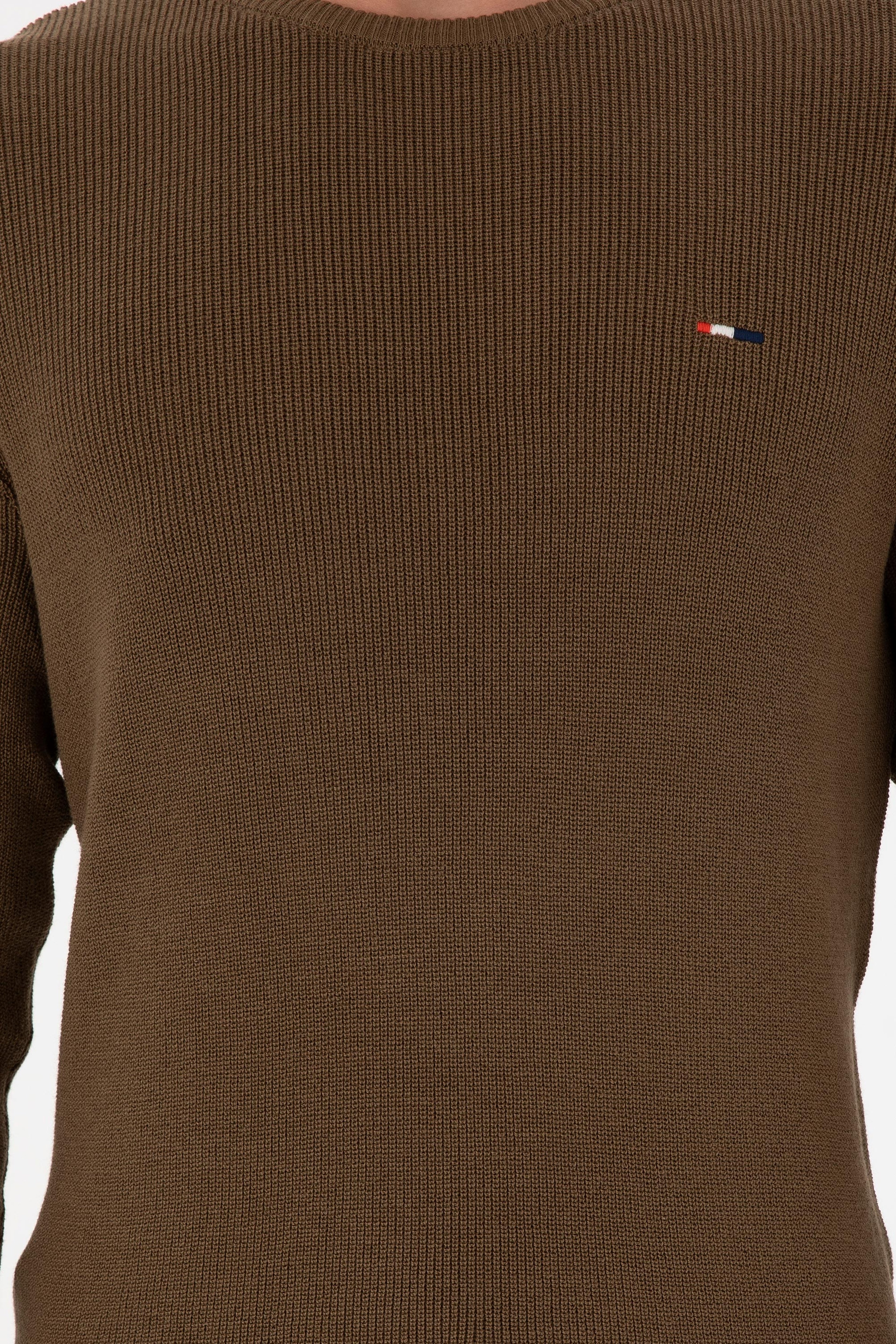 Erkek Slim Fit Bisiklet Yaka Haki Basic Kazak - Image 6