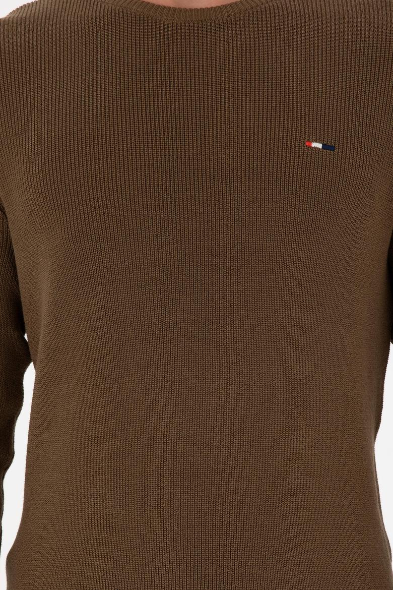 Erkek Slim Fit Bisiklet Yaka Haki Basic Kazak - 50298282048