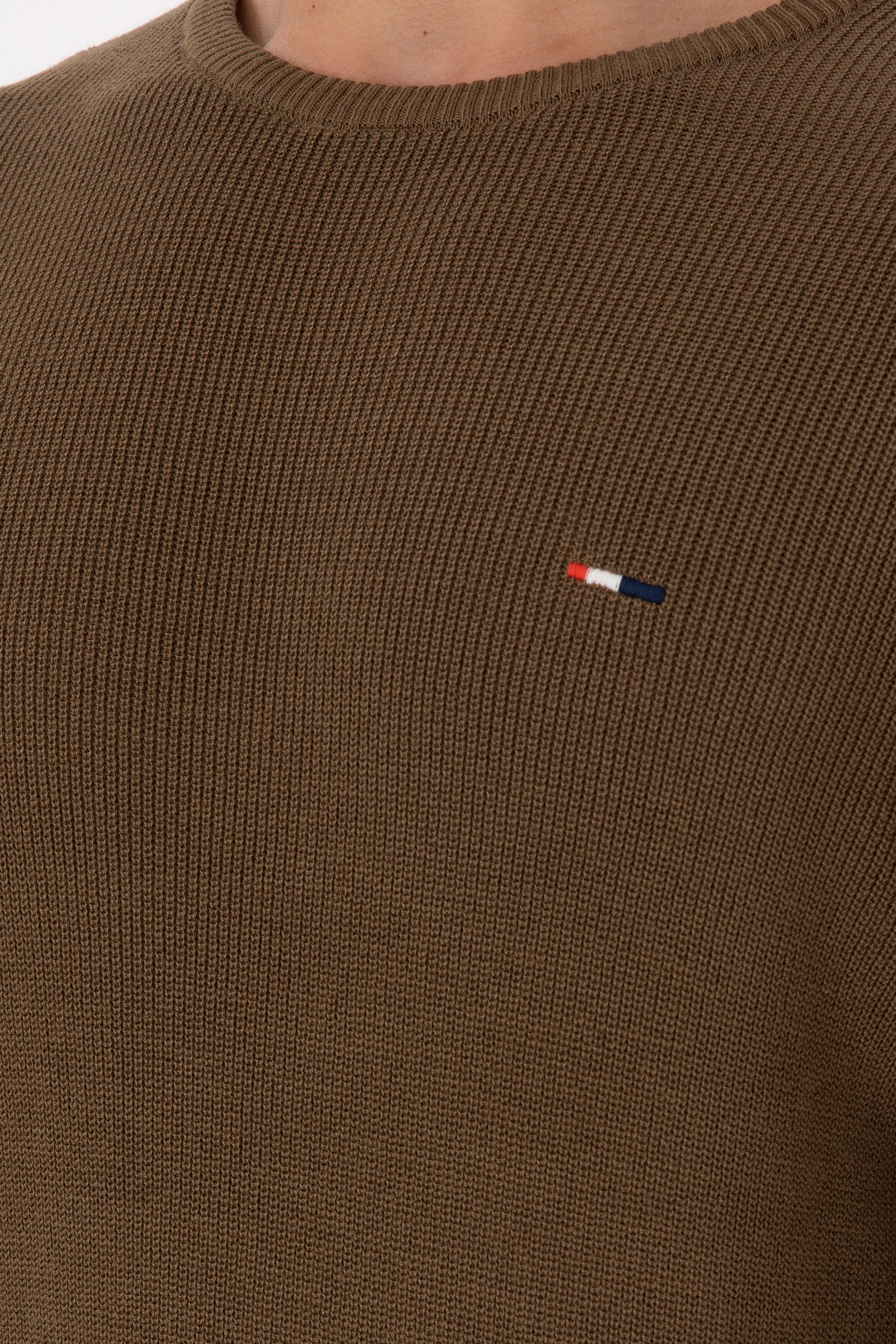 Erkek Slim Fit Bisiklet Yaka Haki Basic Kazak