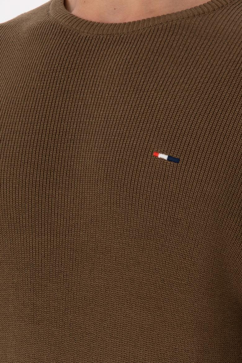 Erkek Slim Fit Bisiklet Yaka Haki Basic Kazak - 50298282048