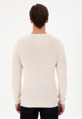 Erkek Slim Fit Bisiklet Yaka Krem Basic Kazak - 50298282053