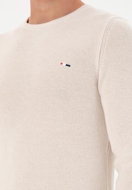 Erkek Slim Fit Bisiklet Yaka Krem Basic Kazak - 50298282053