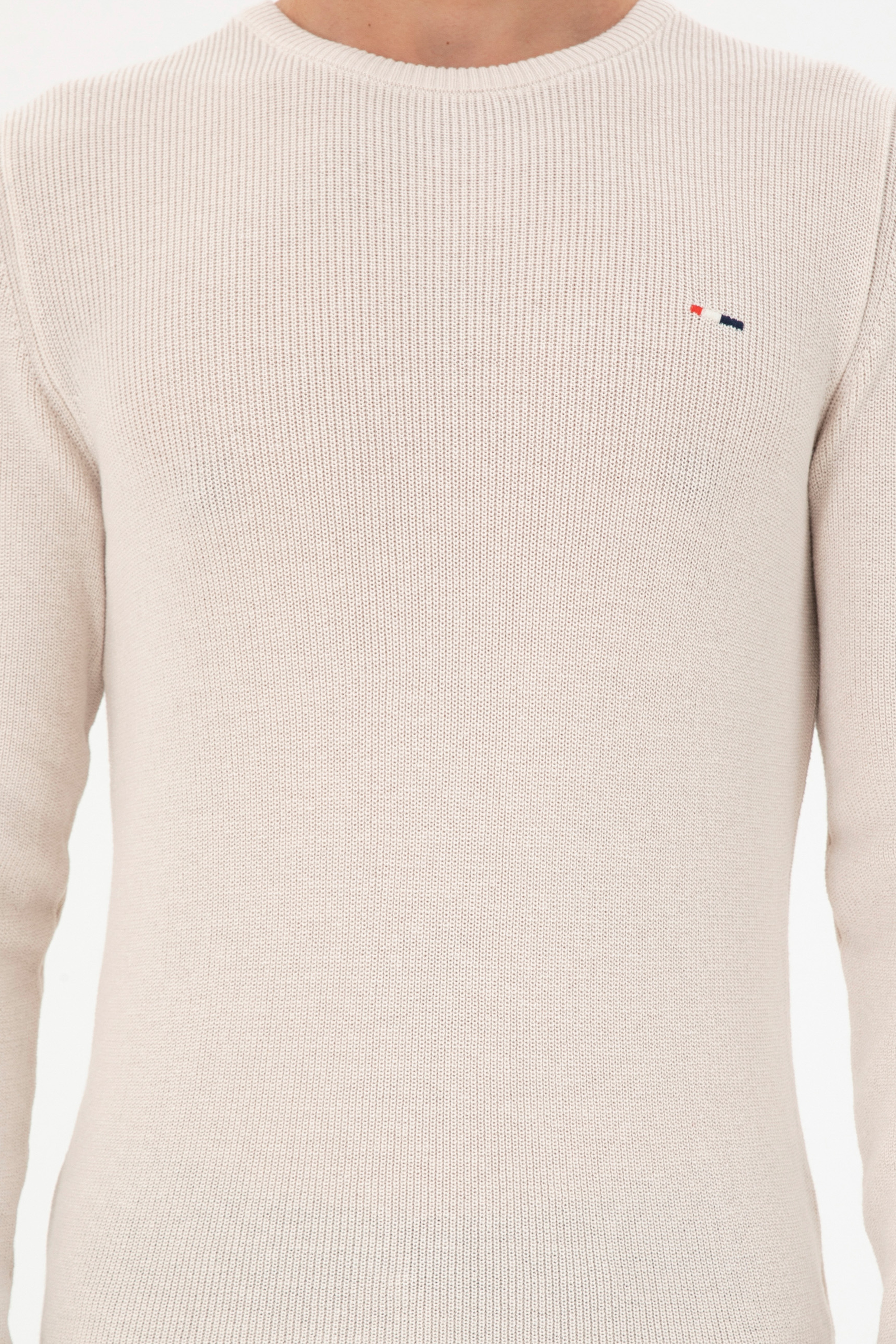 Erkek Slim Fit Bisiklet Yaka Krem Basic Kazak
