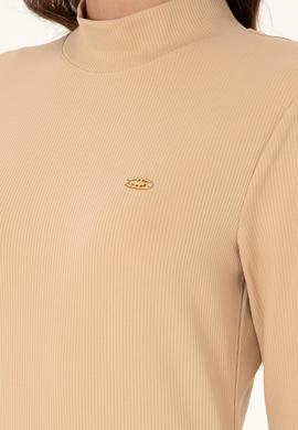 Kadın Kum Yırtmaçlı Dik Yaka Midi Boy Örme Elbise - 50297367016