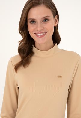 Kadın Kum Yırtmaçlı Dik Yaka Midi Boy Örme Elbise - 50297367016