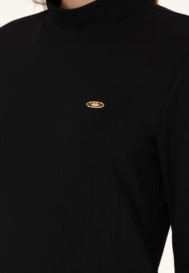 Kadın Siyah Yırtmaçlı Dik Yaka Midi Boy Örme Elbise - 50297367020