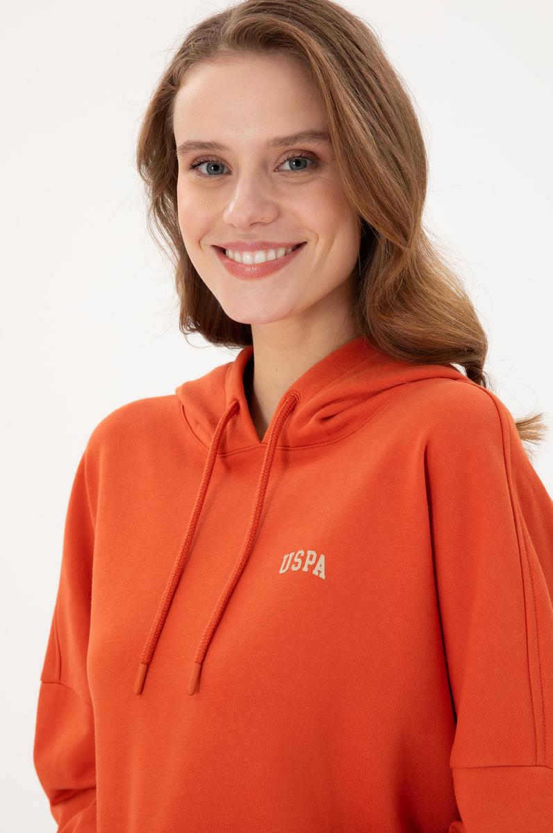 Kadın Kiremit Kapüşonlu Basic Sweatshirt