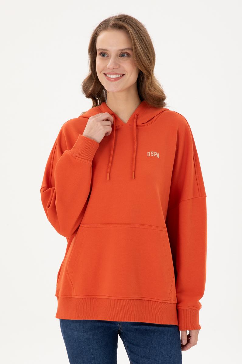Kadın Kiremit Kapüşonlu Basic Sweatshirt