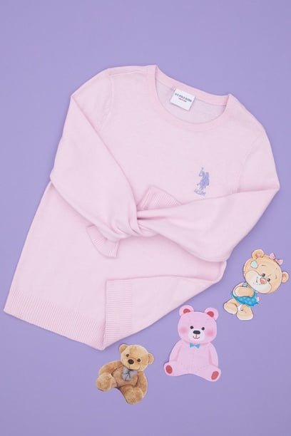 Kız Çocuk Pembe Bisiklet Yaka Basic Kazak