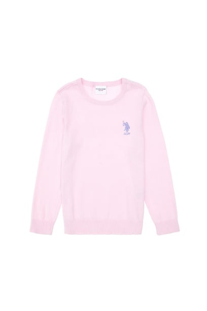 Kız Çocuk Pembe Bisiklet Yaka Basic Kazak