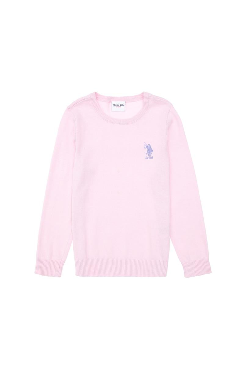 Kız Çocuk Pembe Bisiklet Yaka Basic Kazak