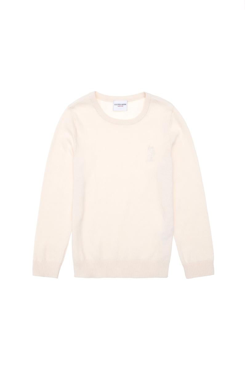 Kız Çocuk Krem Bisiklet Yaka Basic Kazak