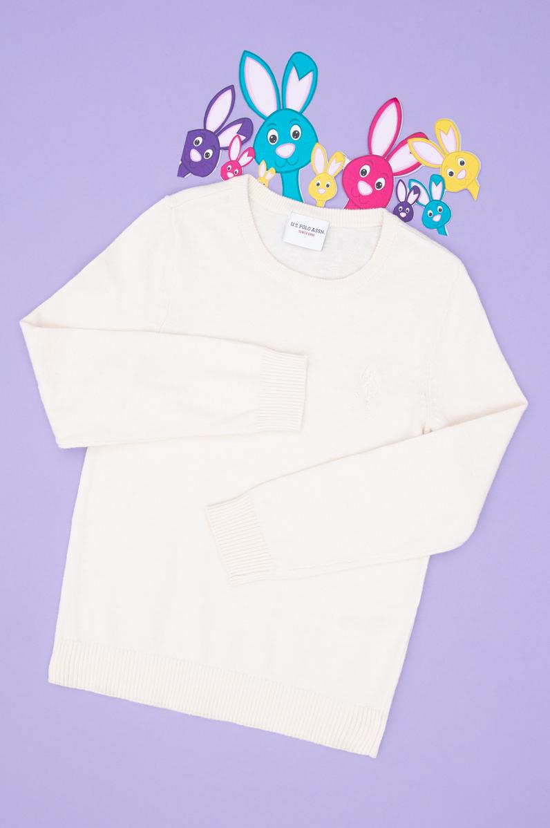 Kız Çocuk Krem Bisiklet Yaka Basic Kazak