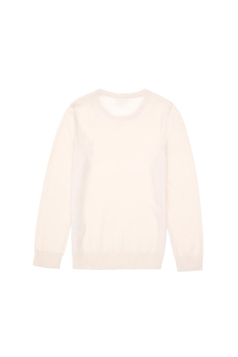 Kız Çocuk Krem Bisiklet Yaka Basic Kazak - 50288945076