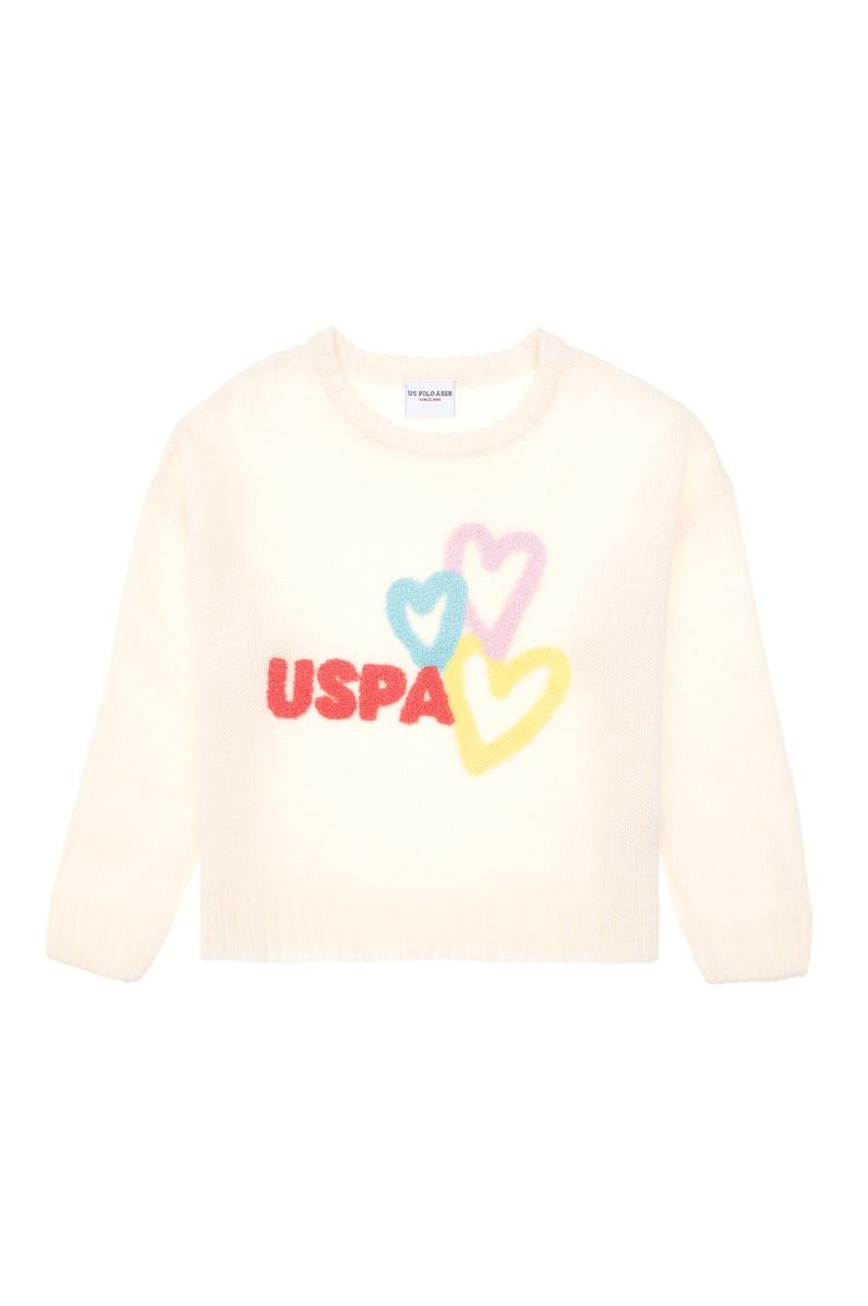 Kız Çocuk Krem Bisiklet Yaka Kazak