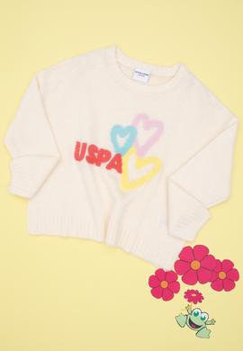 Kız Çocuk Krem Bisiklet Yaka Kazak - 50293066022