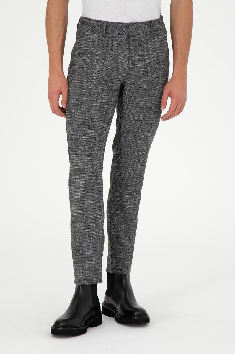 Erkek Slim Fit Gri Kanvas Pantolon