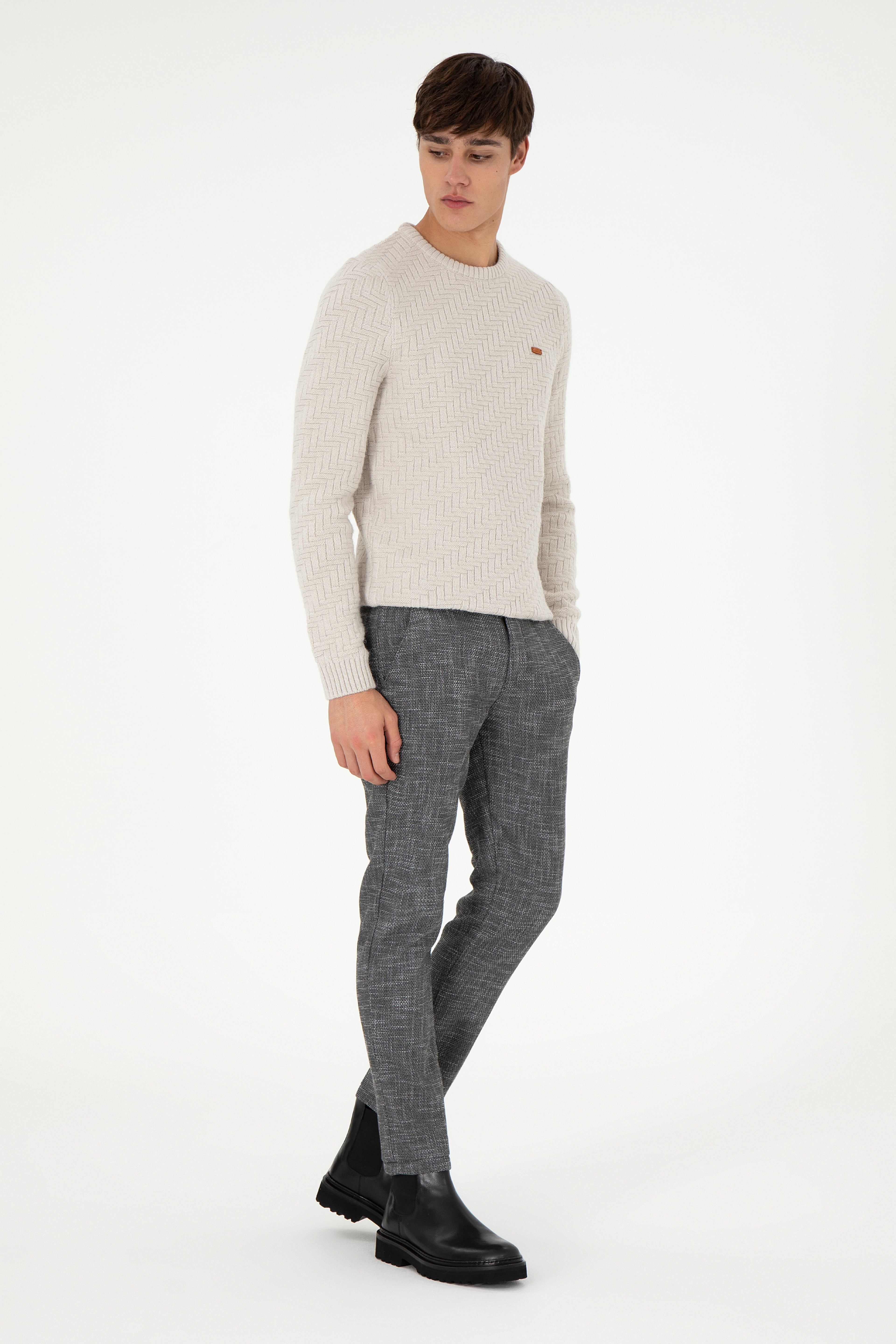 Erkek Slim Fit Gri Kanvas Pantolon - Image 3