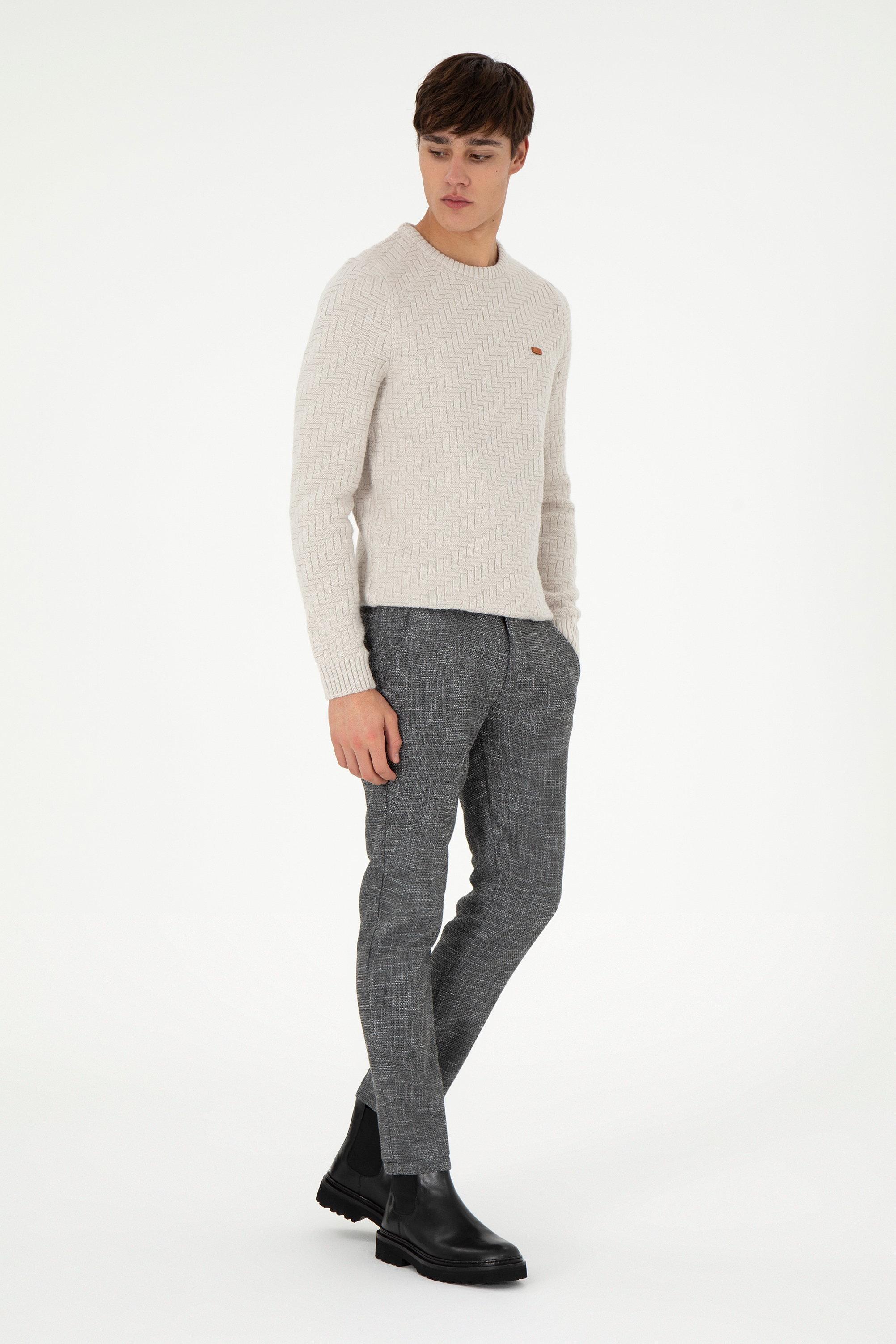 Erkek Slim Fit Gri Kanvas Pantolon