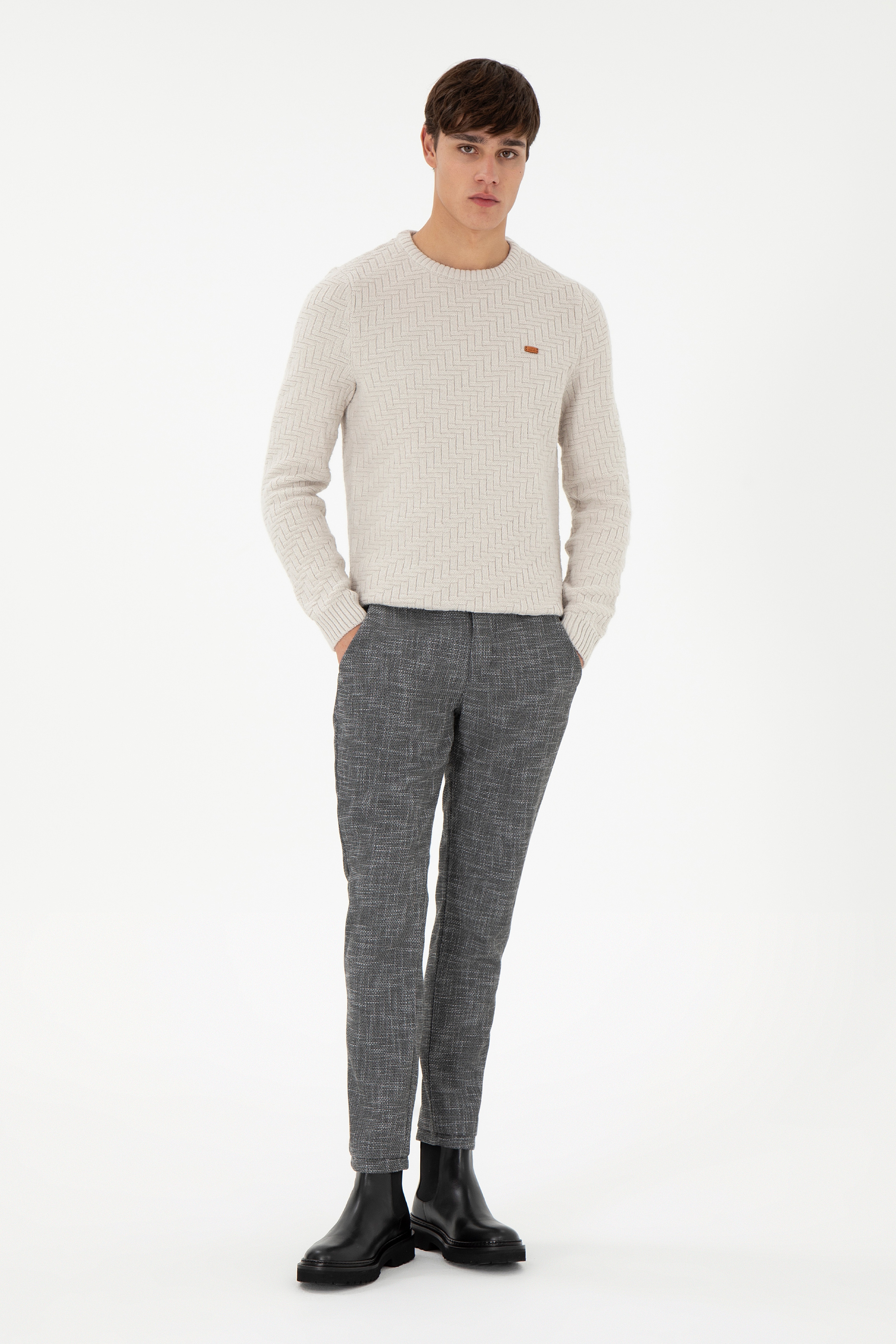 Erkek Slim Fit Gri Kanvas Pantolon - Image 1