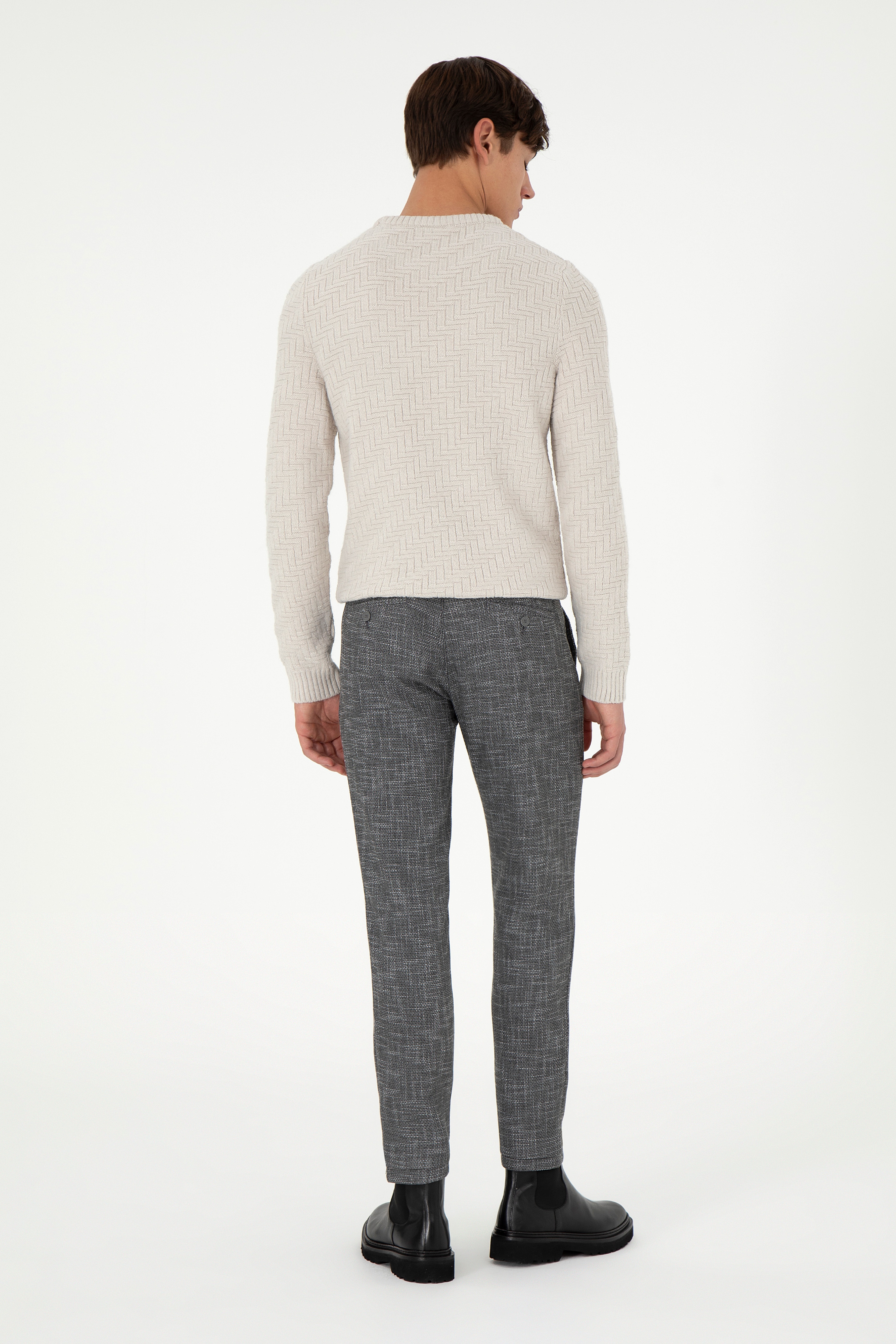 Erkek Slim Fit Gri Kanvas Pantolon - Image 4