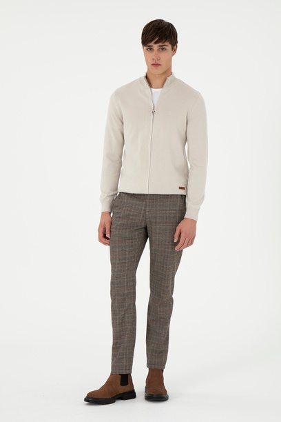 Erkek Slim Fit Kahverengi Kanvas Pantolon