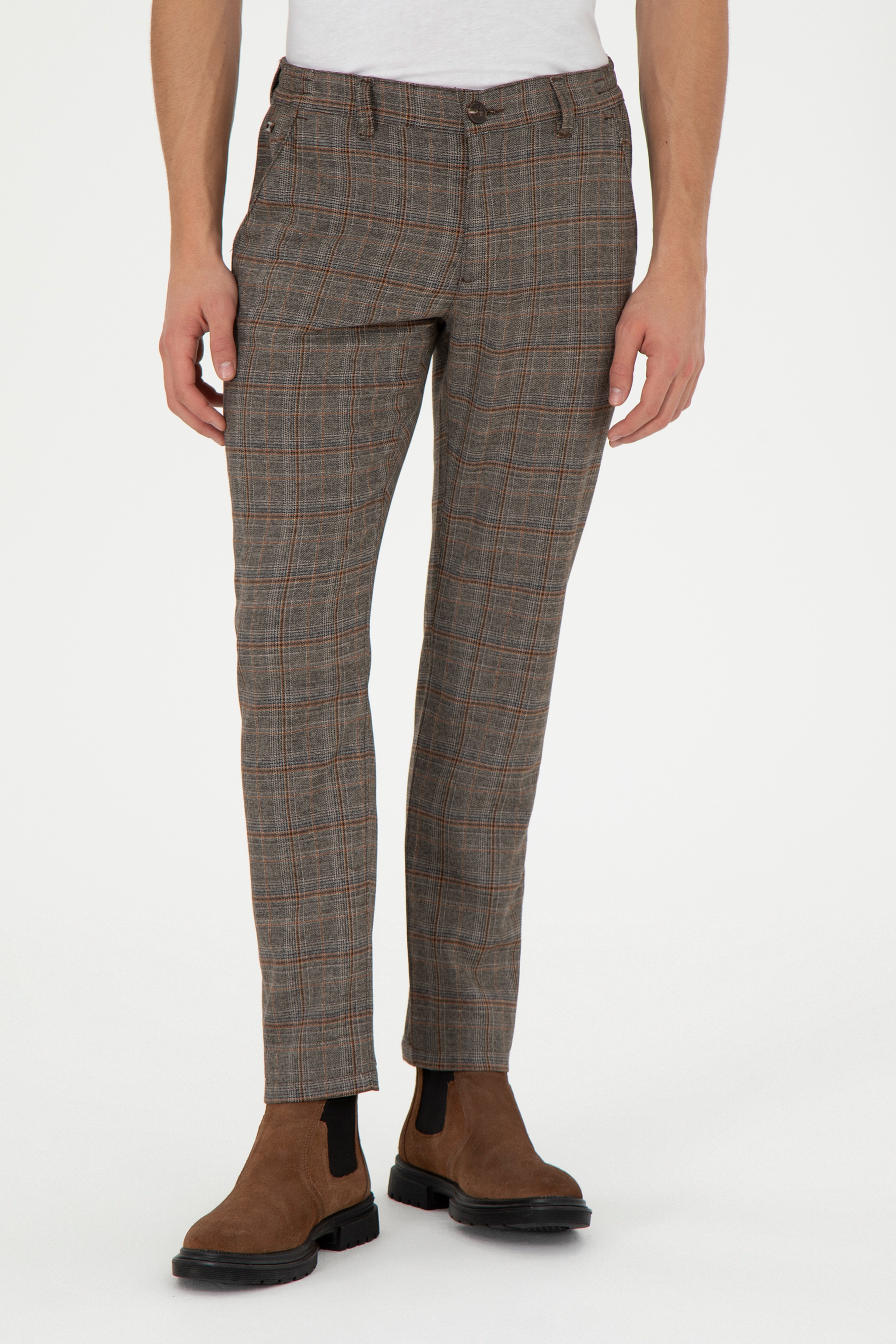 Erkek Slim Fit Kahverengi Kanvas Pantolon - Image 2