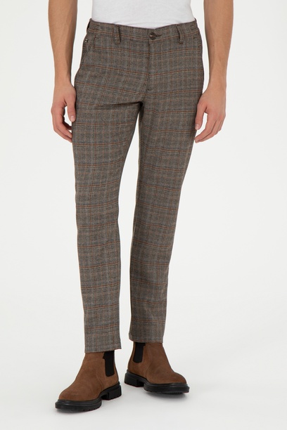 Erkek Slim Fit Kahverengi Kanvas Pantolon