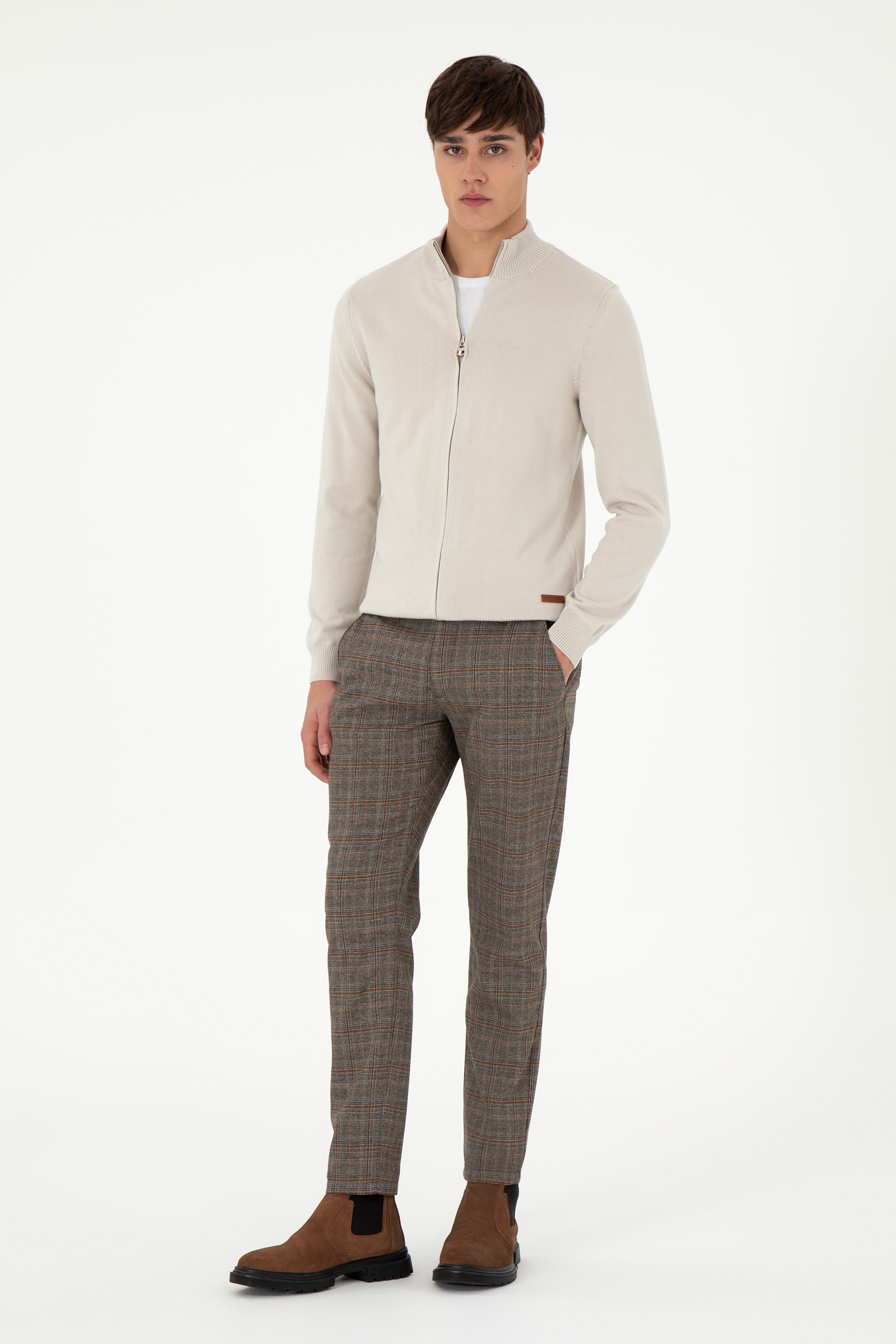 Erkek Slim Fit Kahverengi Kanvas Pantolon