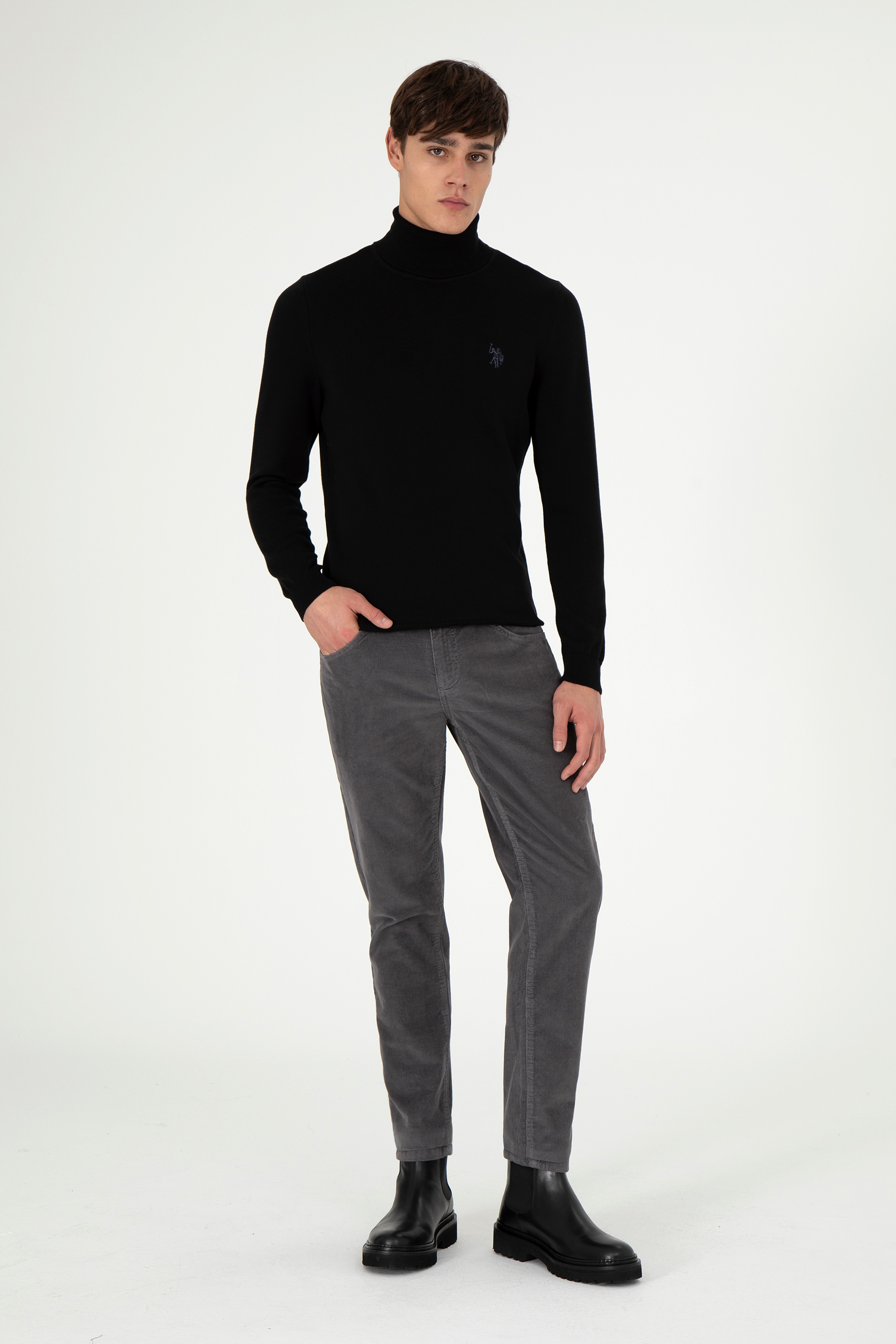 Erkek Slim Fit Antrasit Kanvas Pantolon
