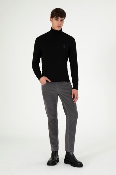 Erkek Slim Fit Antrasit Kanvas Pantolon