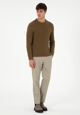 Erkek Regular Fit Açık Haki Kanvas Pantolon - 50291179109