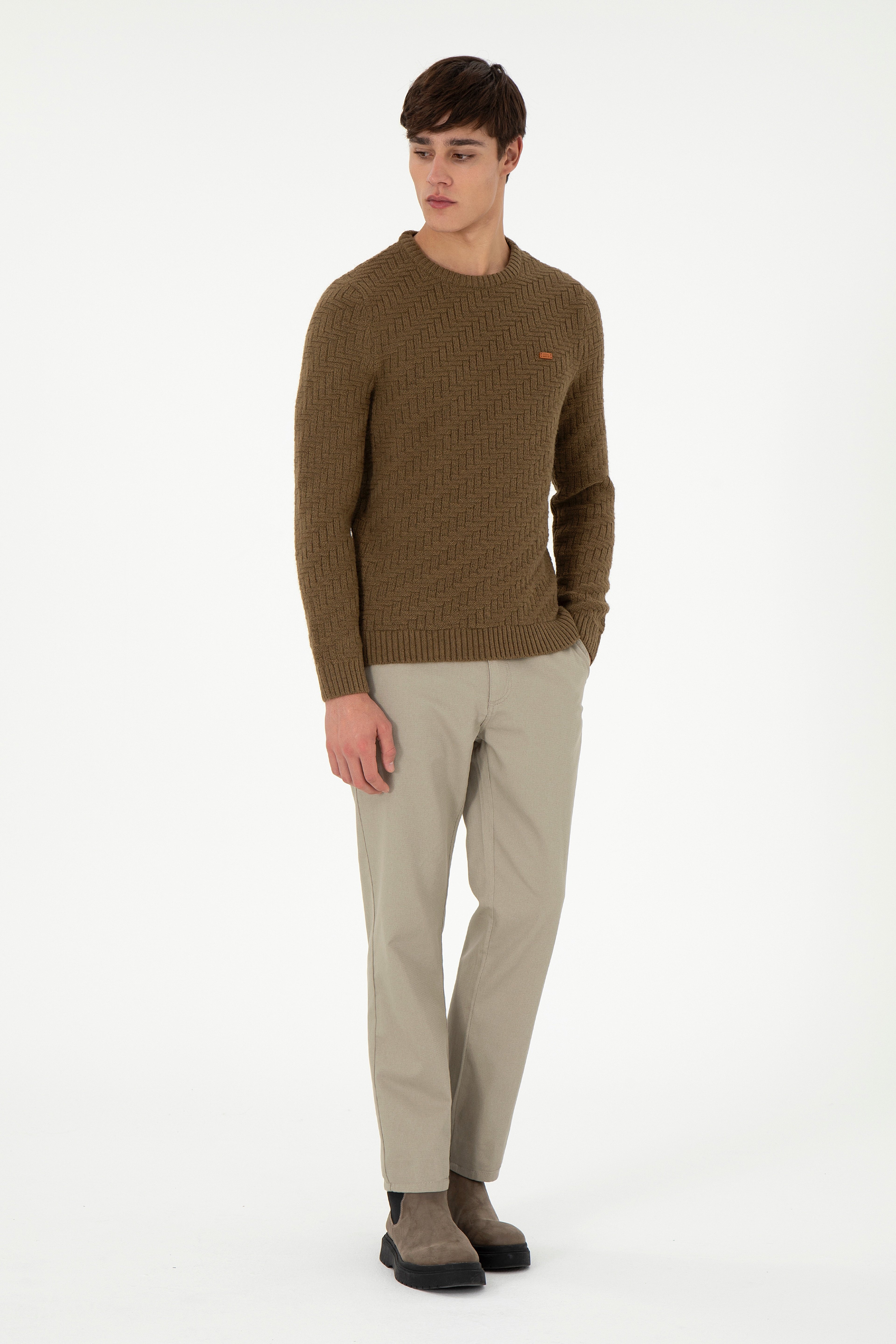 Erkek Regular Fit Açık Haki Kanvas Pantolon - Image 1