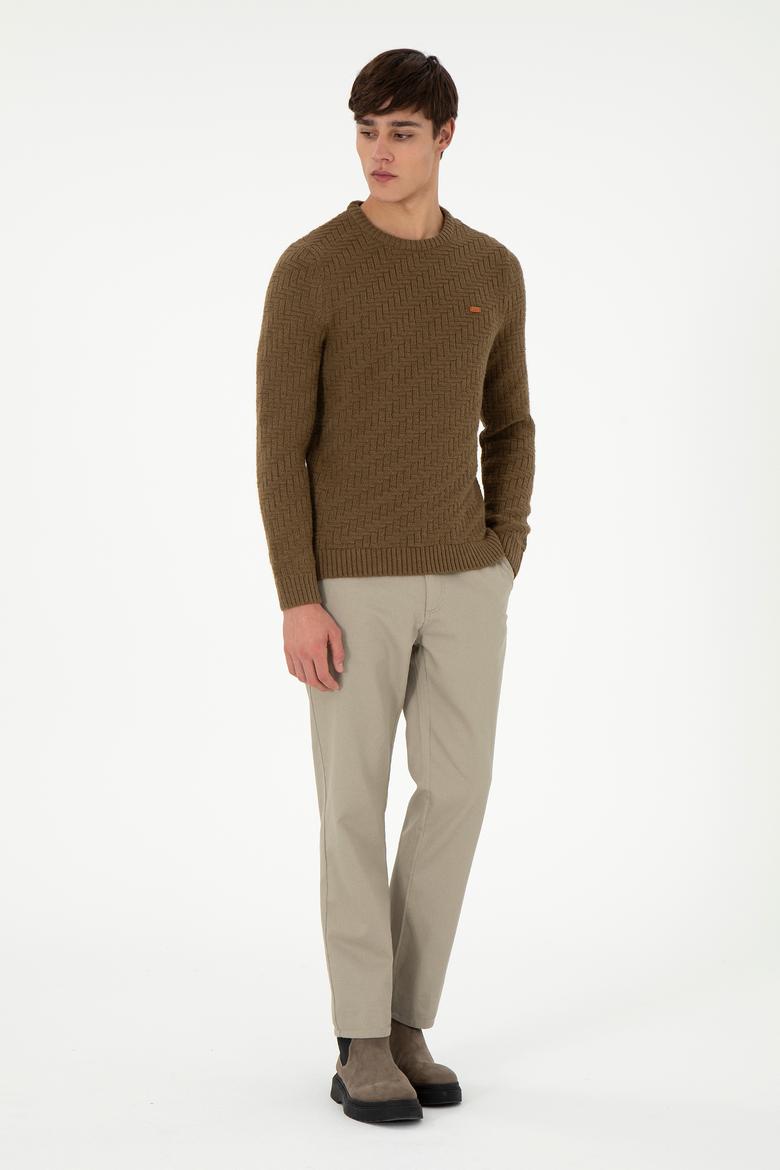 Erkek Regular Fit Açık Haki Kanvas Pantolon