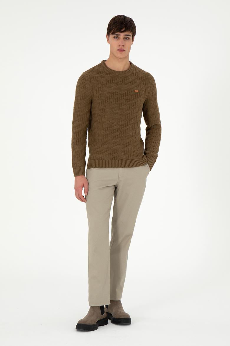 Erkek Regular Fit Açık Haki Kanvas Pantolon - 50291179109